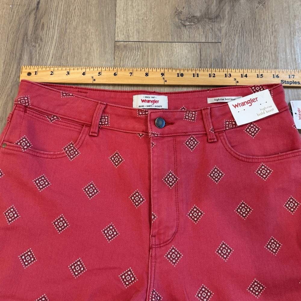 Wrangler Womens High Rise Bold Boot Red Diamond Print Jeans Size 12x32 NWT - Picture 4 of 10